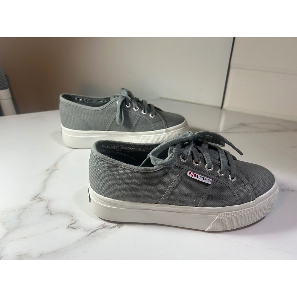 Superga 2790 Linea Platform Sneakers Gray Canvas‎ Low Top Shoes Womens 37.5